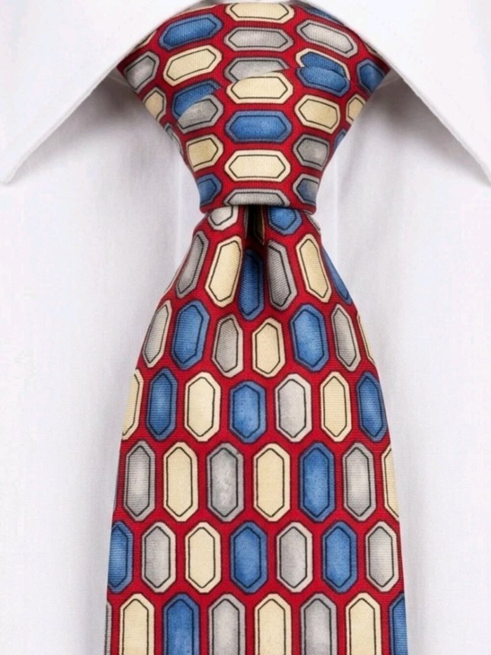 NWT/NOS! 80s PIERRE CARDIN NBO Deadstock Silk Shantung Geometric Mosaic Tie USA